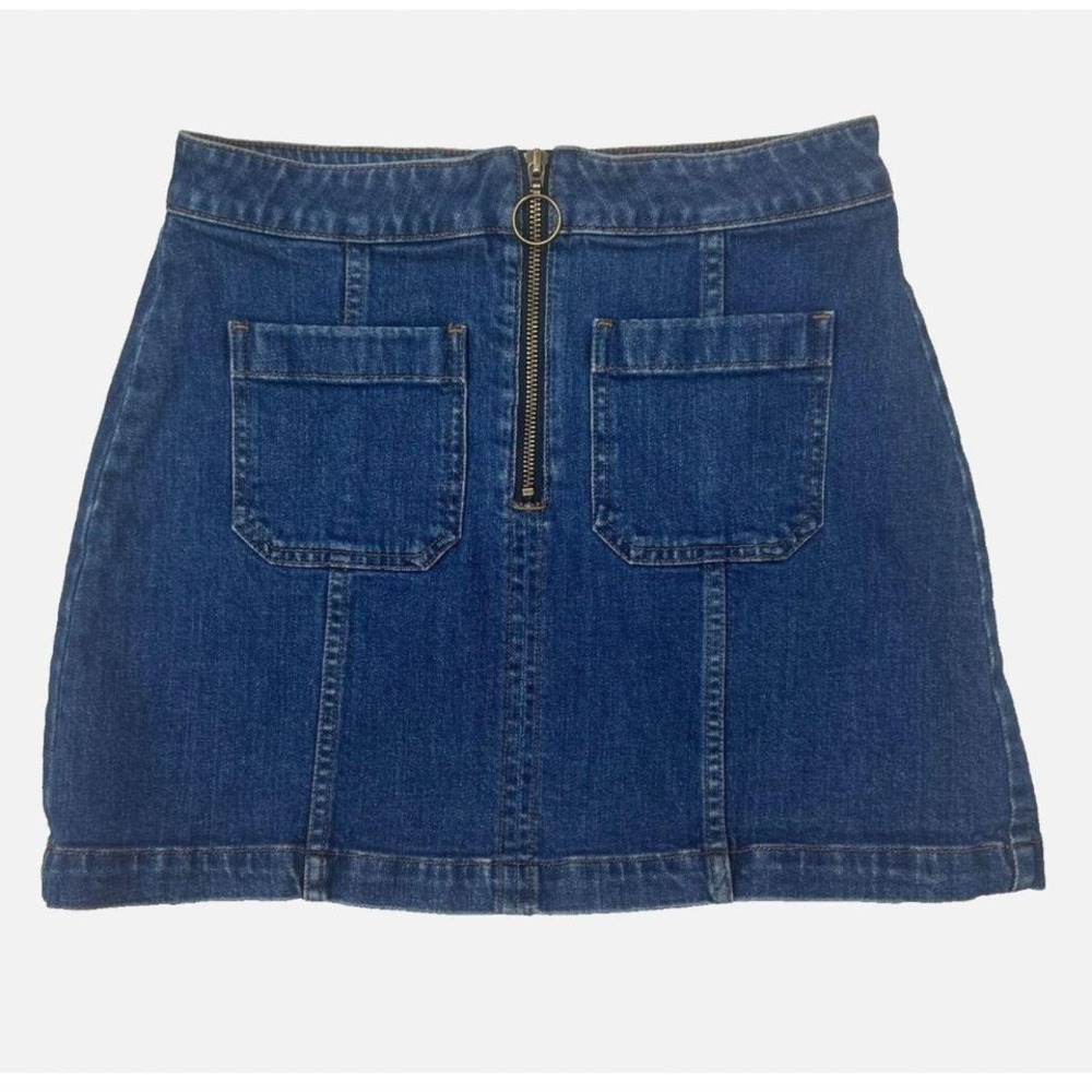 Madewell Denim Mini Skirt Zipper Front Sz 28 (6)‎ Blue Jean Pockets Womens